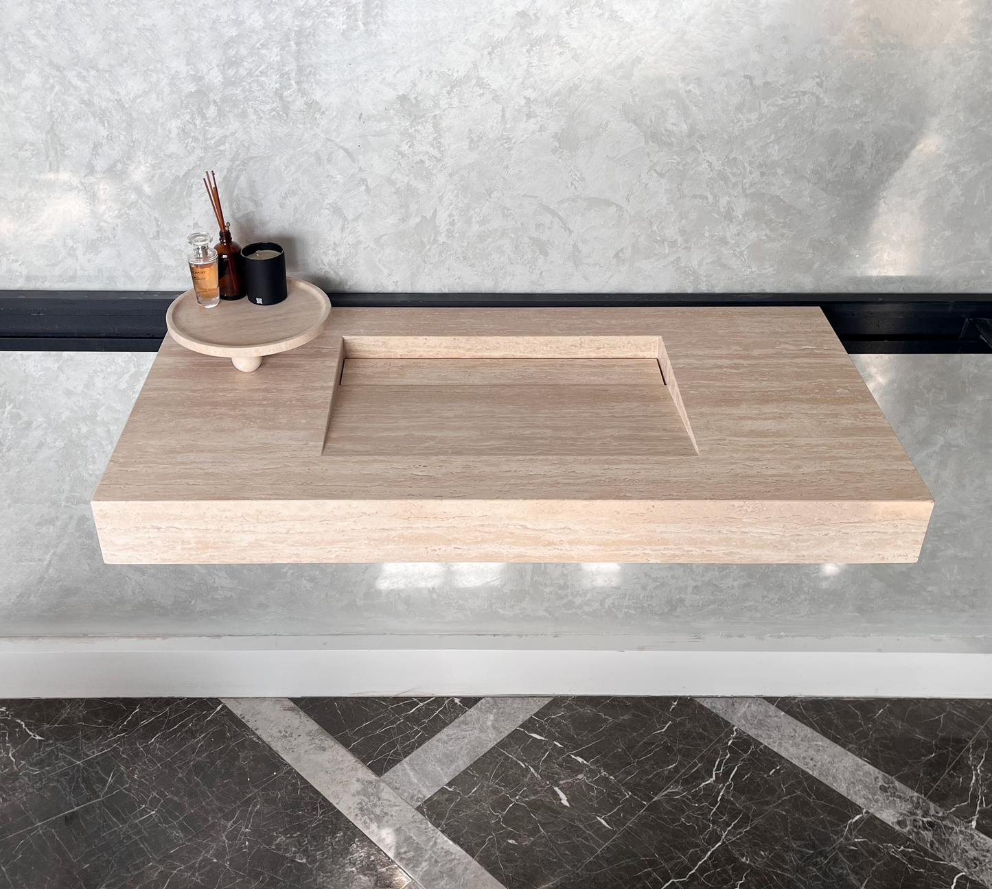 HANDCRAFTED CUSTOM TRAVERTINE SINK (TR-061)