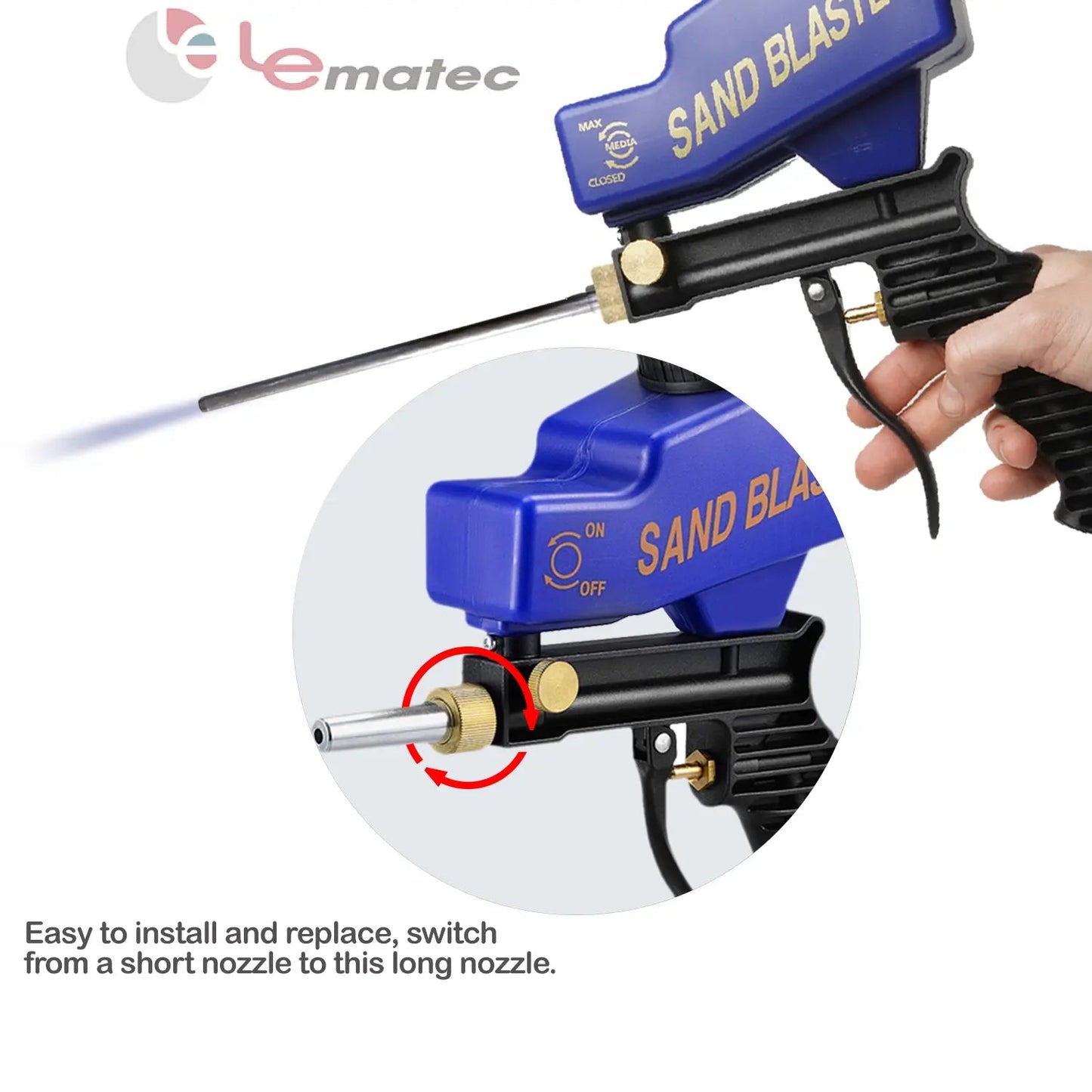 Professional Long Nozzle Attachment - 16.5cm Steel & Aluminum for Precision Blasting