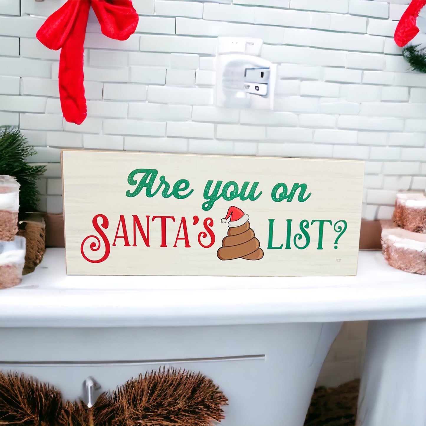 Santa Poop List Wooden Block Sign Funny Christmas Decor Holiday Mantel Plaque Funny Gift