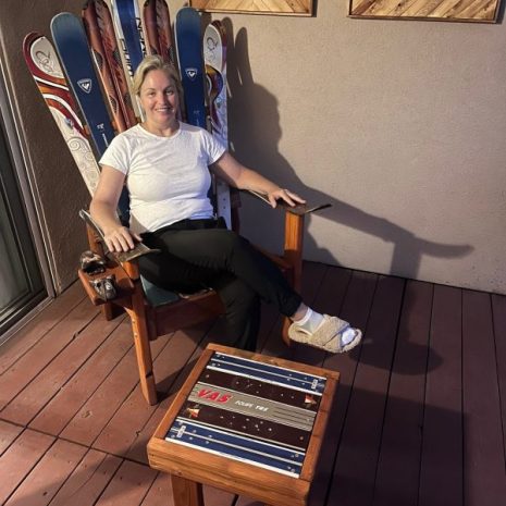 Colorado Ski Furniture Customizable Adirondack Ski Chair with Mountain Stripe Front Board