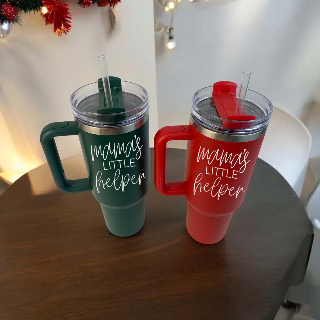 Insulated 40oz Travel Mug With Handle Lid And Straw, Green Option, Mom Gift