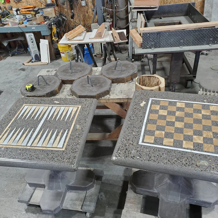 Stone Age Concrete Outdoor Backgammon Table Freestanding