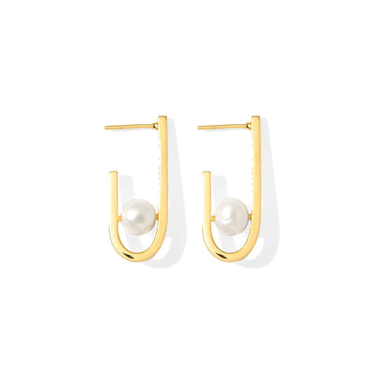J Hoop Freshwater Pearl Earrings Gold Plated Recycled Shell Minimalist