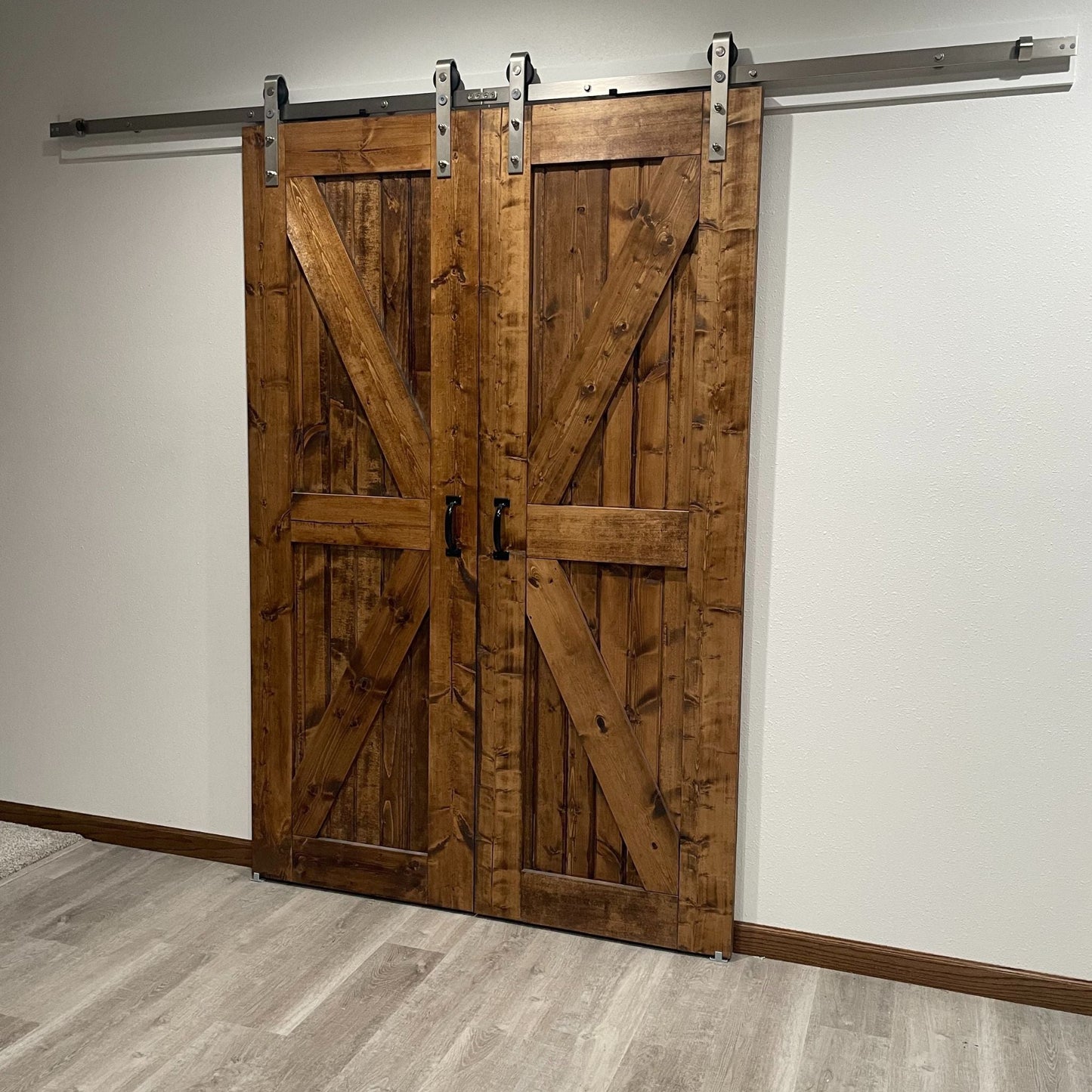 J-Strap Brushed Nickel Single Track Barn Door Hardware Kit