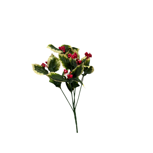 13-Inch Faux Green Holly With Red Berries