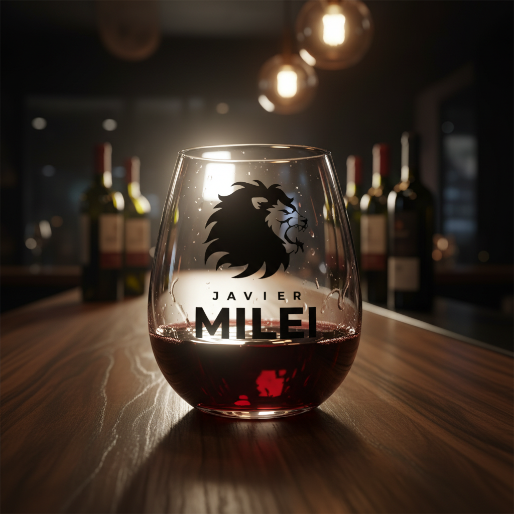 Javier Milei Lion Stemless Wine Glass, 11.75oz - 4LibertyShop.com