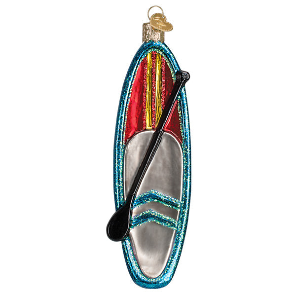 Blue Stand Up Paddle Board Glass Blown Ornament