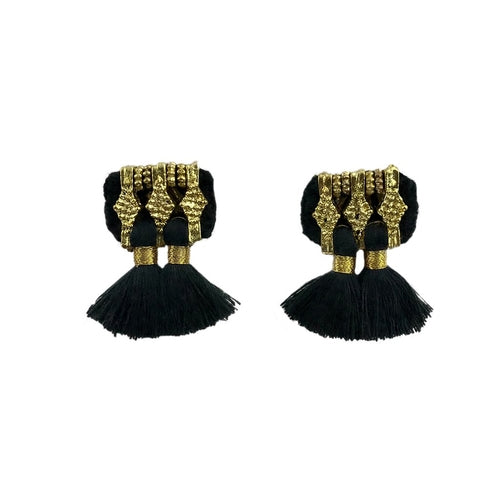 Jhumka Tassel Earrings Boho Handmade Cotton Tassels Zinc Alloy 4 Colors