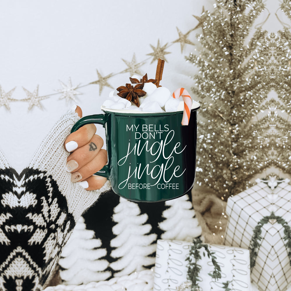 Jingle Jingle Ceramic Campfire Mug 14.5oz Red Or Green, Double Sided White Lettering, Microwave Safe