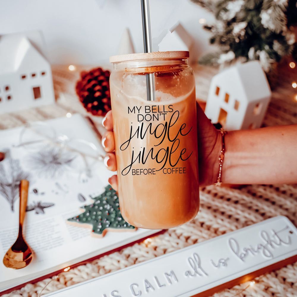 17oz Glass Tumbler With Bamboo Lid And Stainless Straws - Coffee Lover Gift