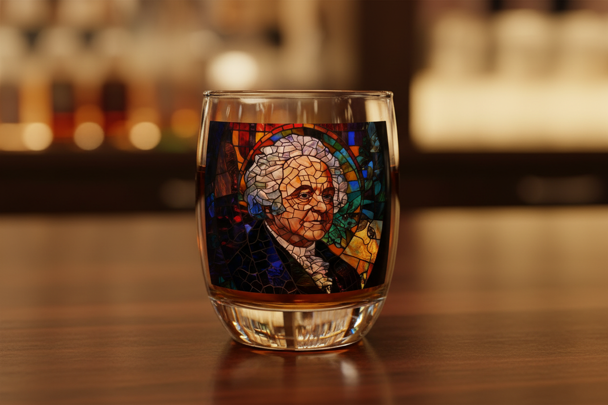 John Adams Stained Glass Whiskey Glass - Founding Fathers Barware - 4LibertyShop.com
