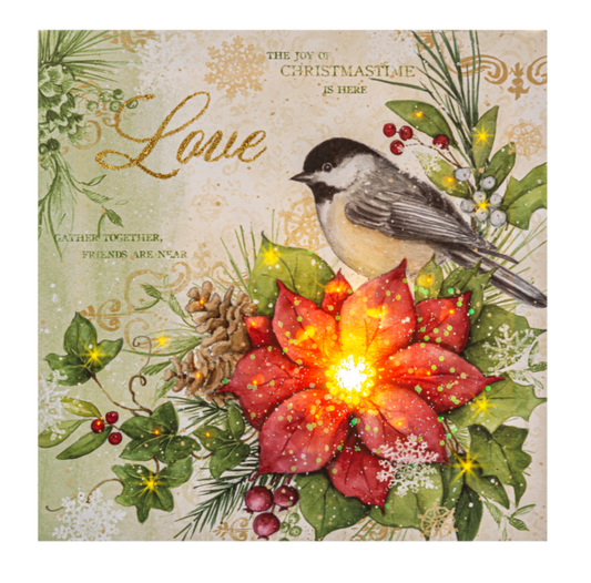 Light Up Winter Bird Canvas Wall Decor - Chickadee