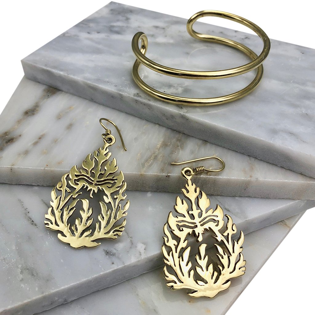 Khmer Temple Recycled Brass Earrings Handcast From Cambodian Bombshell Metal