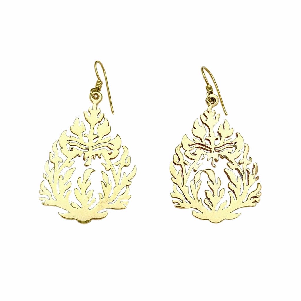 Khmer Temple Recycled Brass Earrings Handcast From Cambodian Bombshell Metal