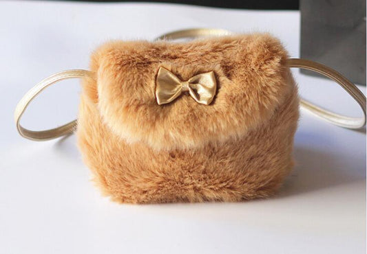 Kids Mini Cross body Bag  Bowknot Imitation Fur Shoulder Messenger Bag