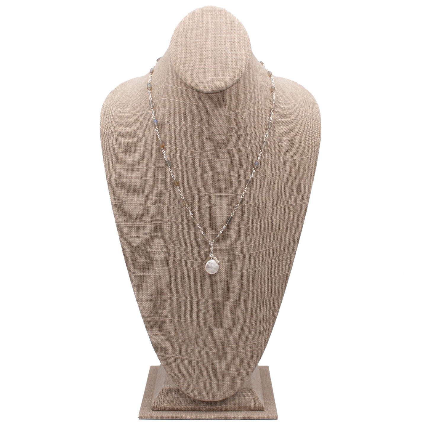 Labradorite Chain Necklace With Freshwater Pearl Pendant