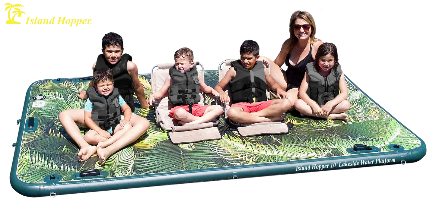 Island Hopper 10′ Lakeside Tropical Graphic Series Inflatable Floating Dock and Bouncer Slide