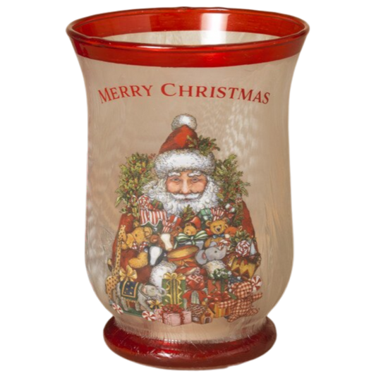 Frosted Glass Santa Hurricane Candleholder