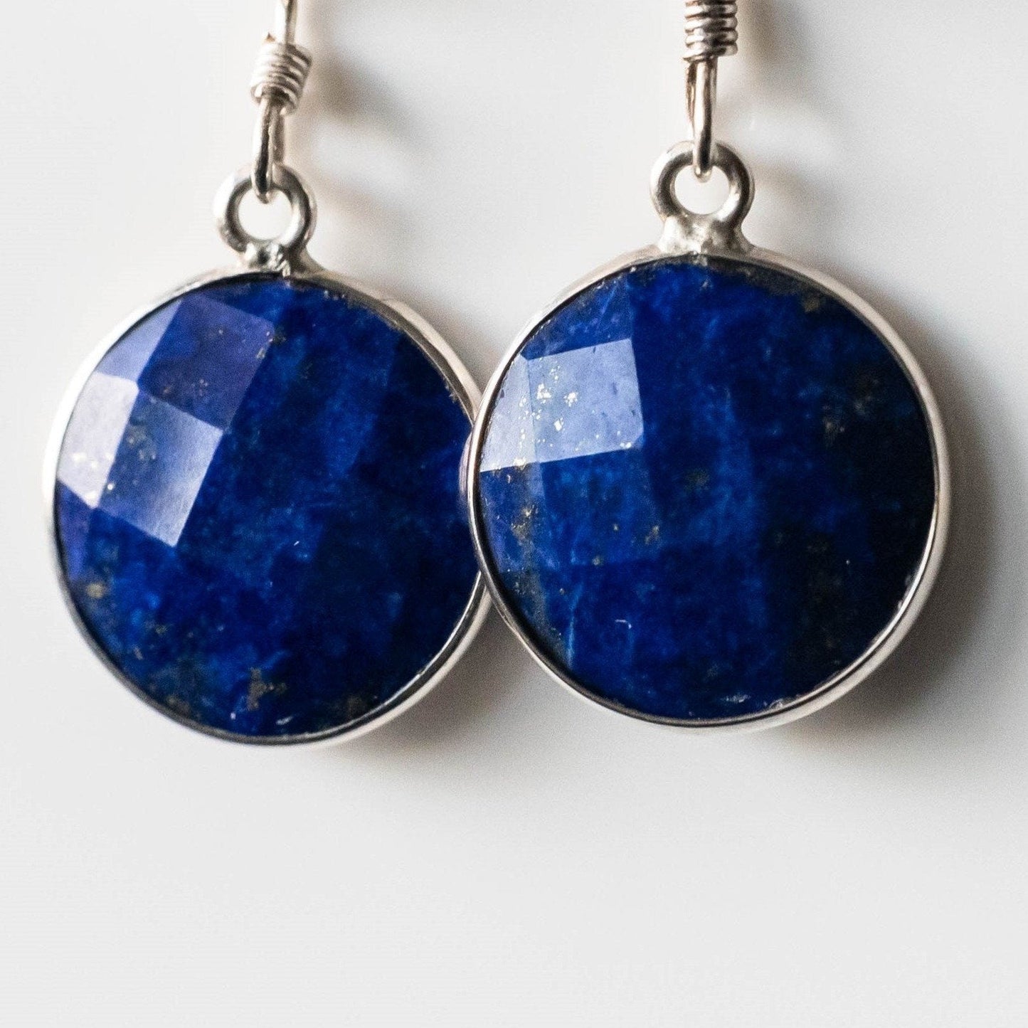 Lapis Lazuli Round Drop Earrings Sterling Silver Handmade
