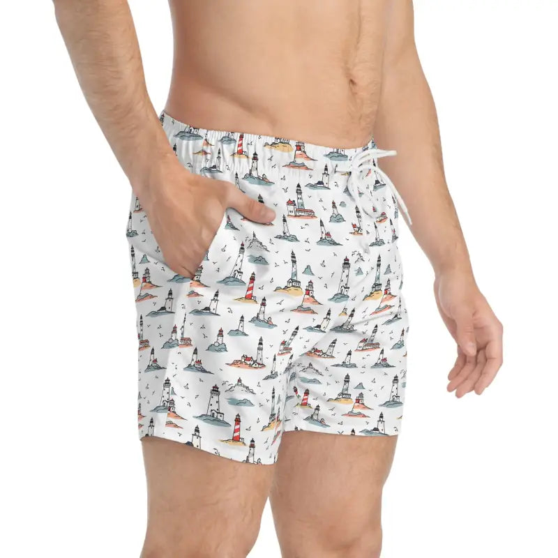 Ocean State Styles Mens Board Shorts Lighthouse Patterned
