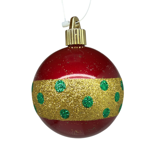 Candy Red Shatterproof Ball Ornament With Gold Glitter Band