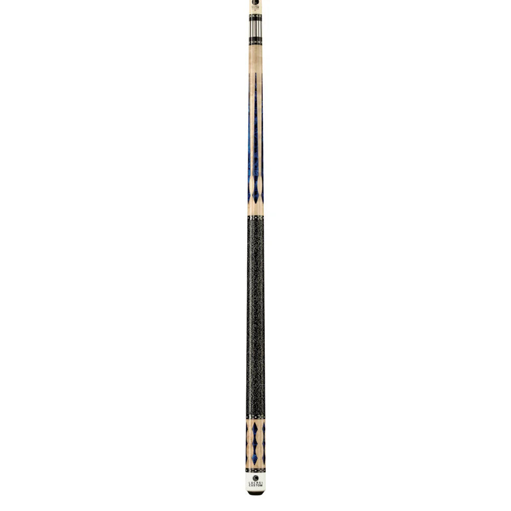 Lucasi Custom Natural Birdseye/Blue Luster Cue with Black & White Linen Wrap