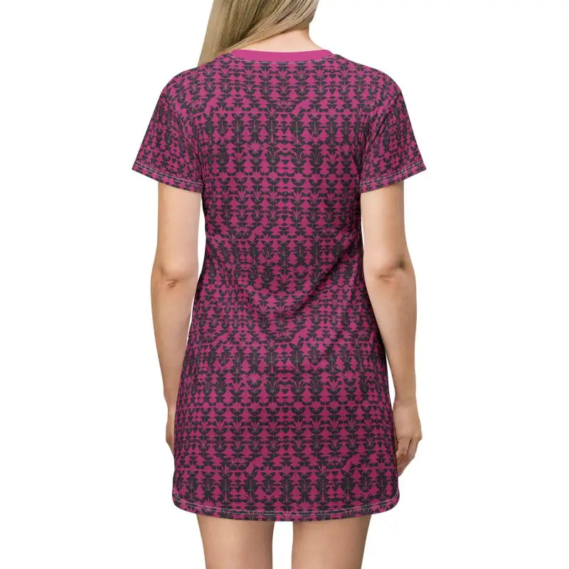 Ocean State Styles T Shirt Dress Magenta Patterned Polyester