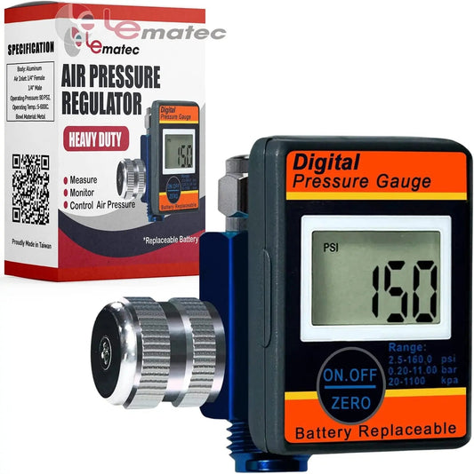 Professional Digital Air Pressure Regulator - Multi-Unit LCD Display with 160 PSI Range (DAR01B)