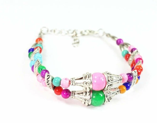 Marbled Double Strand Beaded Bracelet Colorful Boho