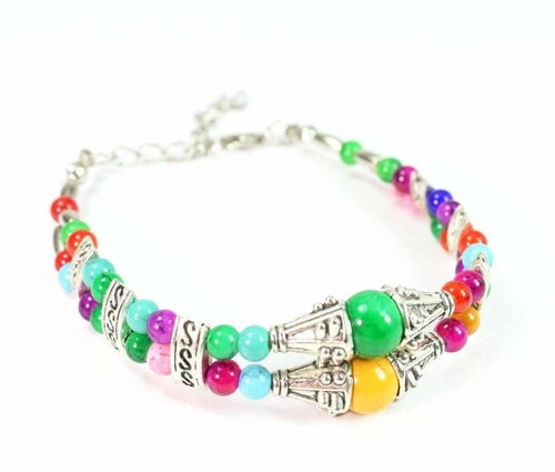 Marbled Double Strand Beaded Bracelet Colorful Boho