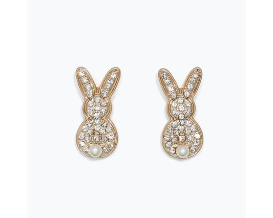 Sparkling Bunny Earrings with Pearl Tail