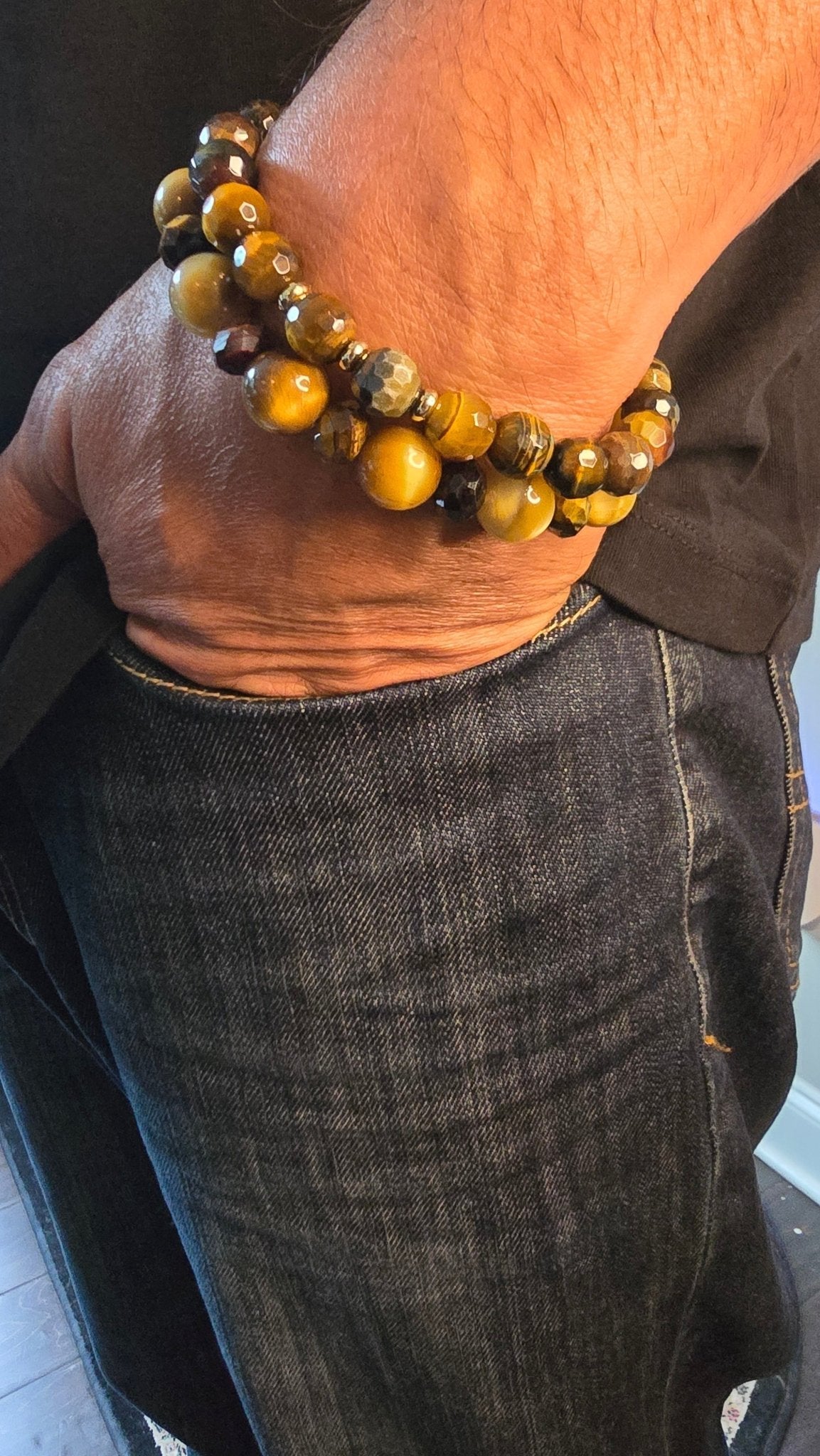 Men's  2pc. Faceted Round Tiger Eye Bracelet set