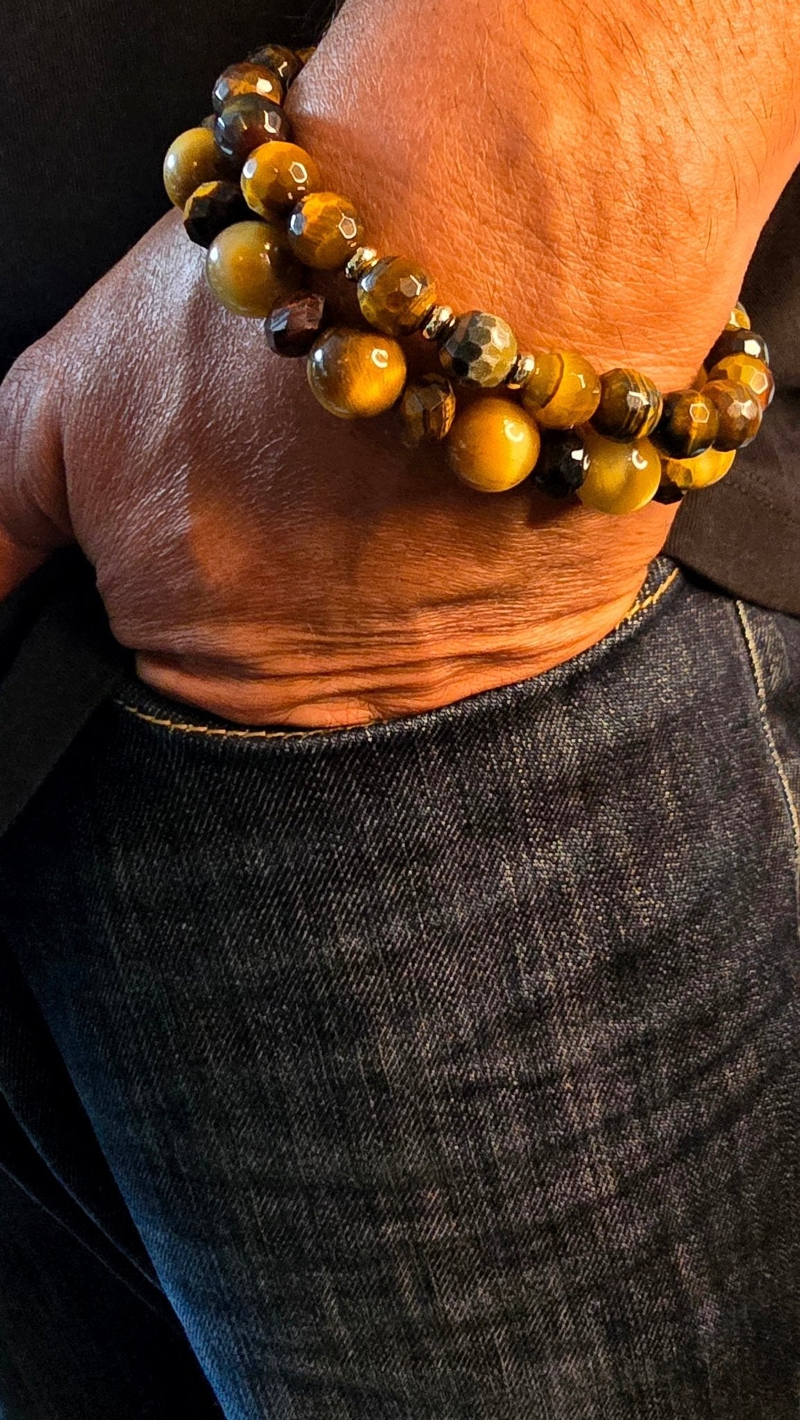 Men's  2pc. Faceted Round Tiger Eye Bracelet set