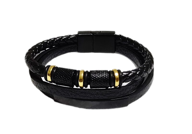 Men's Natural Tibetan Agate and Onyx Bracelet set