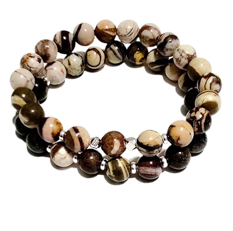 Men's Round striped Tibetan Agate Bracelet set