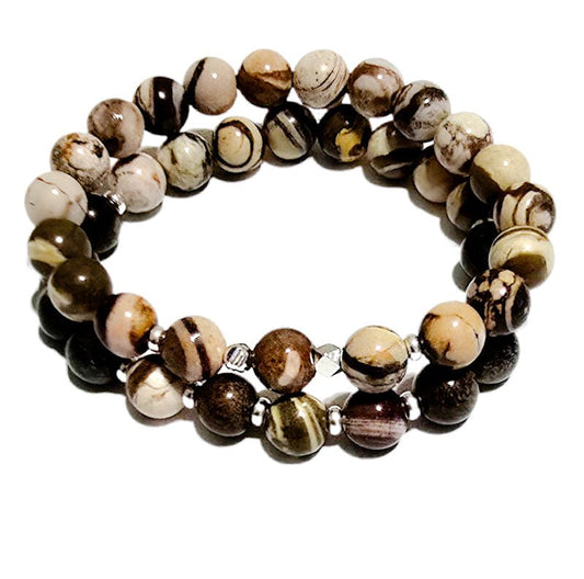 Men's Round striped Tibetan Agate Bracelet set