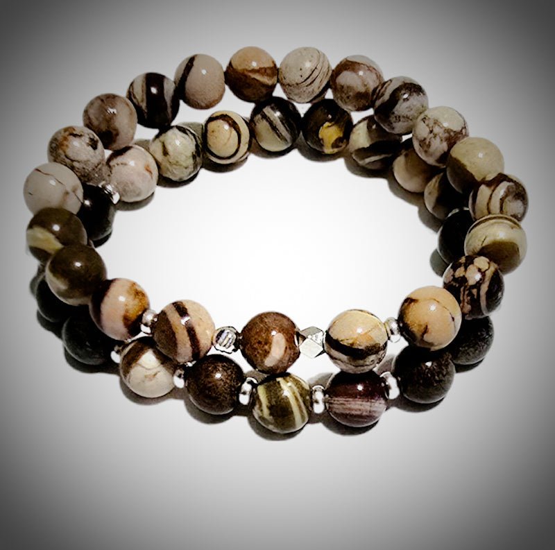 Men's Round striped Tibetan Agate Bracelet set
