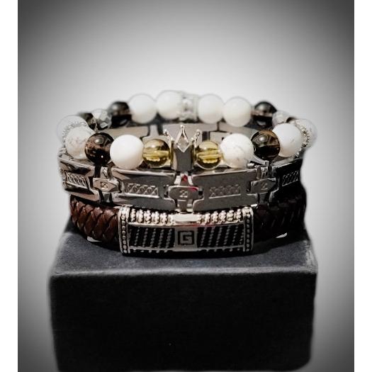 Men's Smoky Quartz and Howlite bracelet set