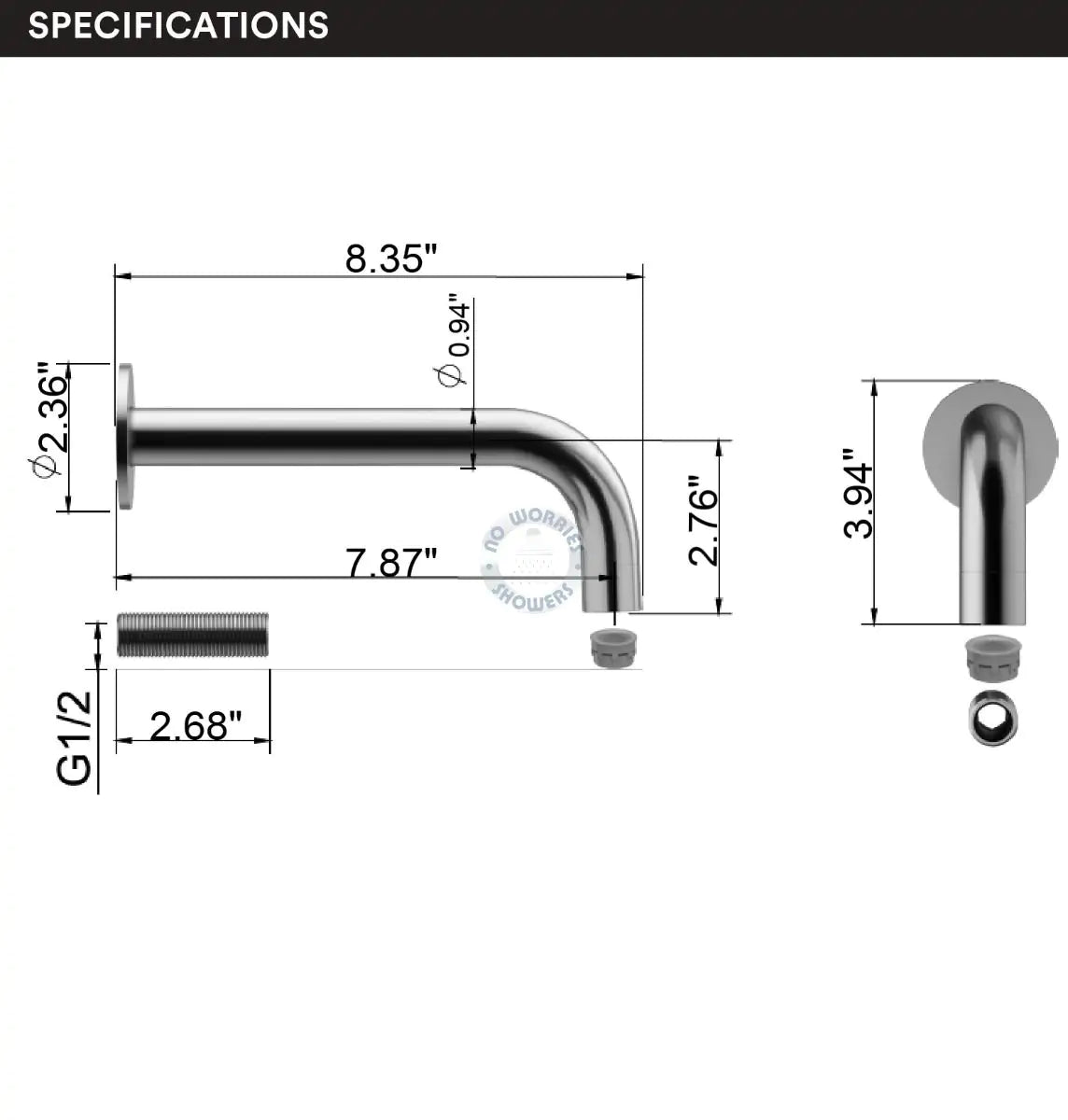 No Worries Showers Miami Outdoor Marine Grade 316L Stainless Steel All Purpose Spout & Hot/Cold Mixer Set