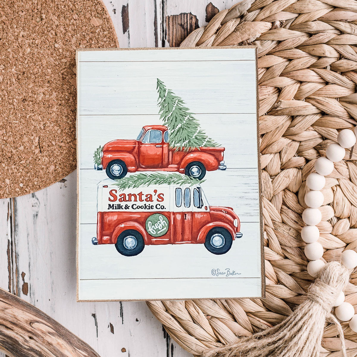Santa Milk And Cookies Wooden Sign Christmas Eve Decor Rustic Bakery Holiday Kitchen Plaque