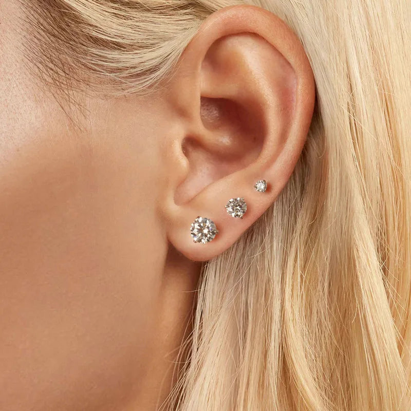 Moissanite 1Ct Round Stud Earrings Screw Back Platinum Plated S925 Minimalist