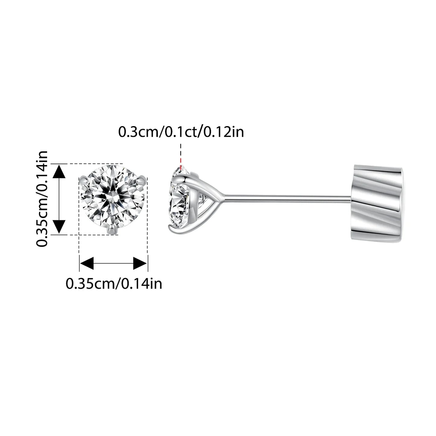 Moissanite 1Ct Round Stud Earrings Screw Back Platinum Plated S925 Minimalist