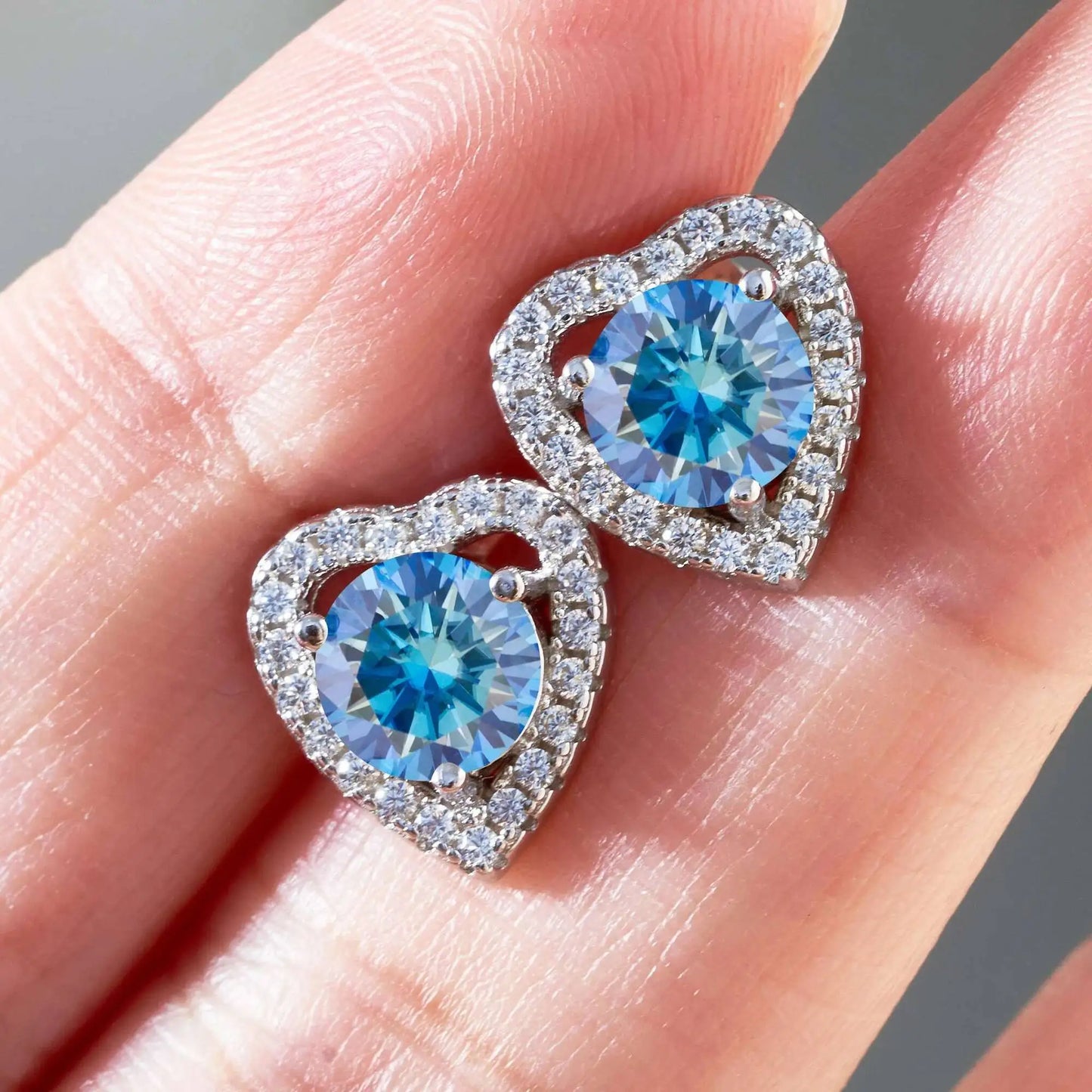 Moissanite 2ctw D Color Heart Stud Earrings 1ct Each 925 Sterling Silver