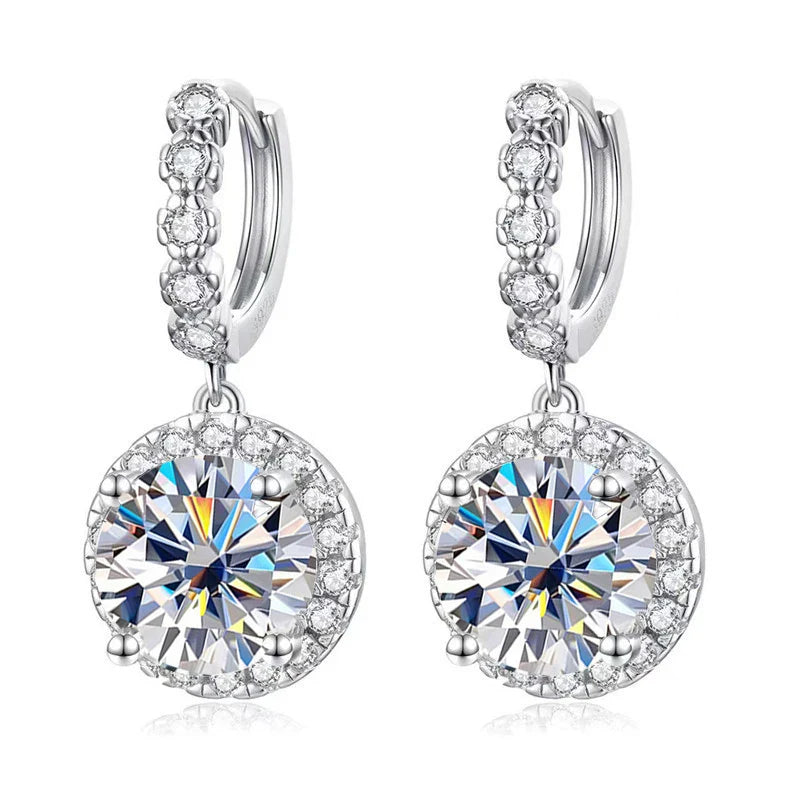 Moissanite 925 Sterling Silver Round D Color Drop Earrings Valentine's Gift