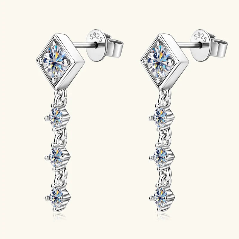 Moissanite Drop Earrings Round D Full Cut Solitaire 925 Sterling Silver