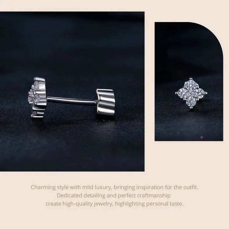 Moissanite Four-Leaf Clover Stud Earrings 925 Silver Screw Back Mom Gift