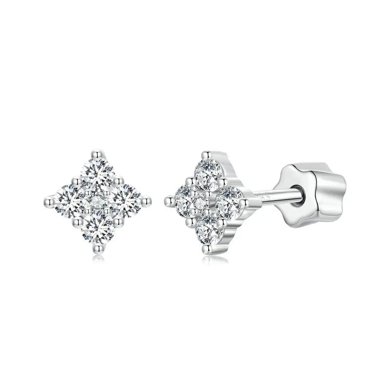 Moissanite Four-Leaf Clover Stud Earrings 925 Silver Screw Back Mom Gift
