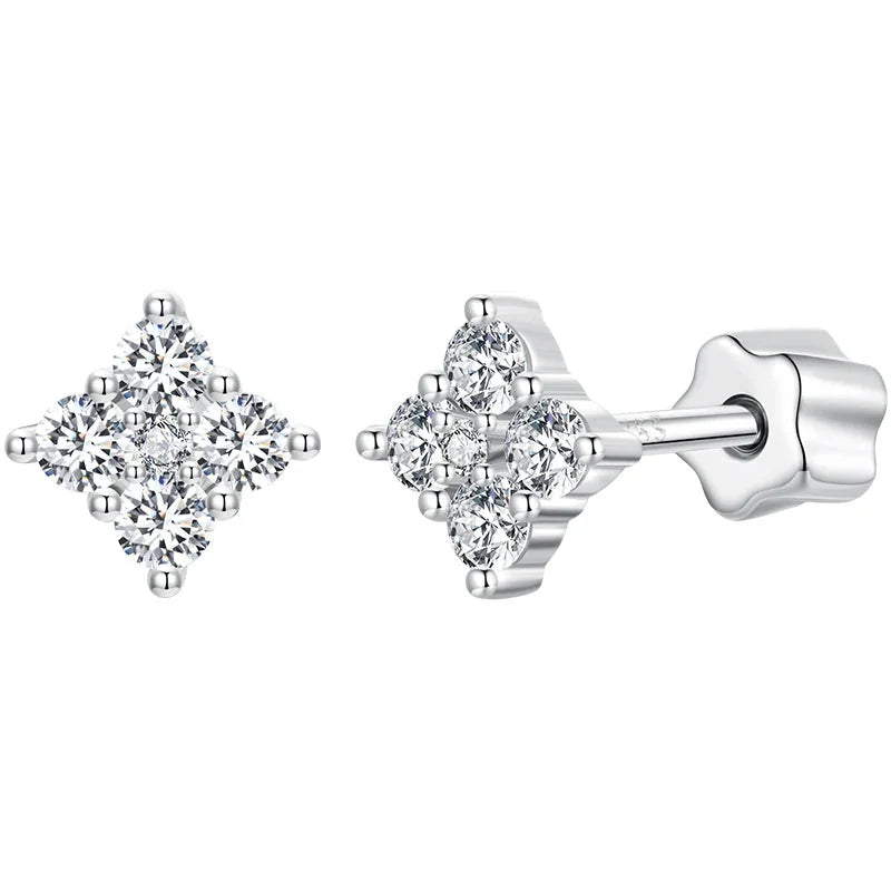 Moissanite Four-Leaf Clover Stud Earrings 925 Silver Screw Back Mom Gift