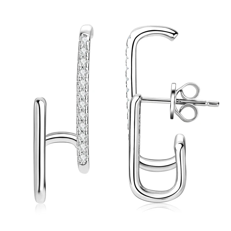 Moissanite Geometric Stud Earrings 925 Sterling Silver Push Back Gift For Women