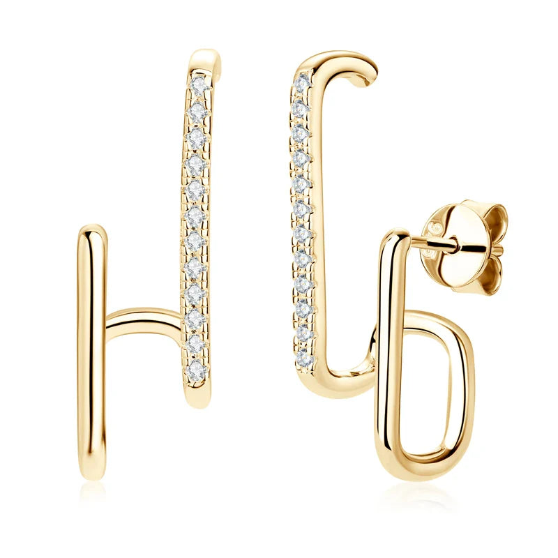 Moissanite Geometric Stud Earrings 925 Sterling Silver Push Back Gift For Women